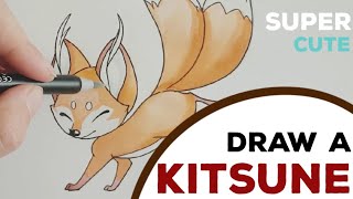 Draw a Kitsune How to draw a Kitsune Fox Tutorial [upl. by Eskil425]