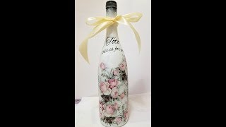 How to Decoupage wine bottle  perfect gift  DIY tutorial [upl. by Pownall]