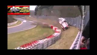 Airborne NISSAN GT R kills one spectator in Nurburgring [upl. by Rotow]