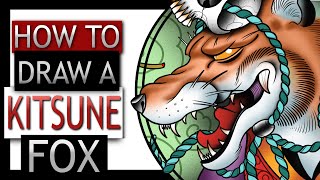 How to draw a kitsune Fox  Daily Drawing Tutorial  Step by Step [upl. by Anaela]