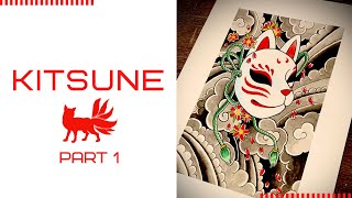 How to draw a stunning Kitsune Mask part 1 [upl. by Hobard]